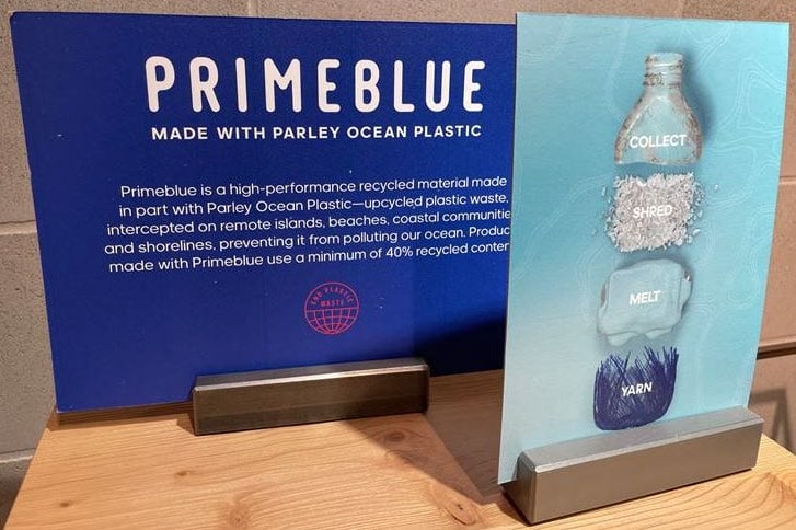 Primeblue made with parley ocean plastic
